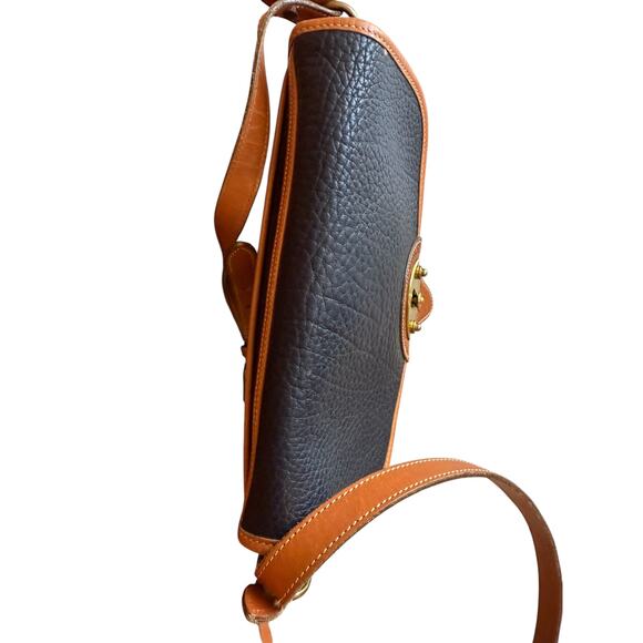 Vintage Dooney & Bourke All Weather Leather Rectangular Saddle Bag Navy Blue - Picture 9 of 13